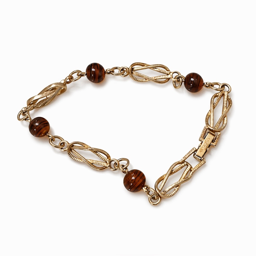 Vintage Avon gold tone metal glass 8in bracelet